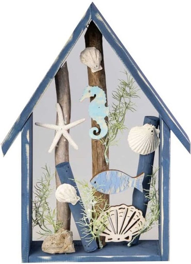 Wandbild - Haus - Ozean - blau/weiß - ca. 28 x 6 x 38 cm