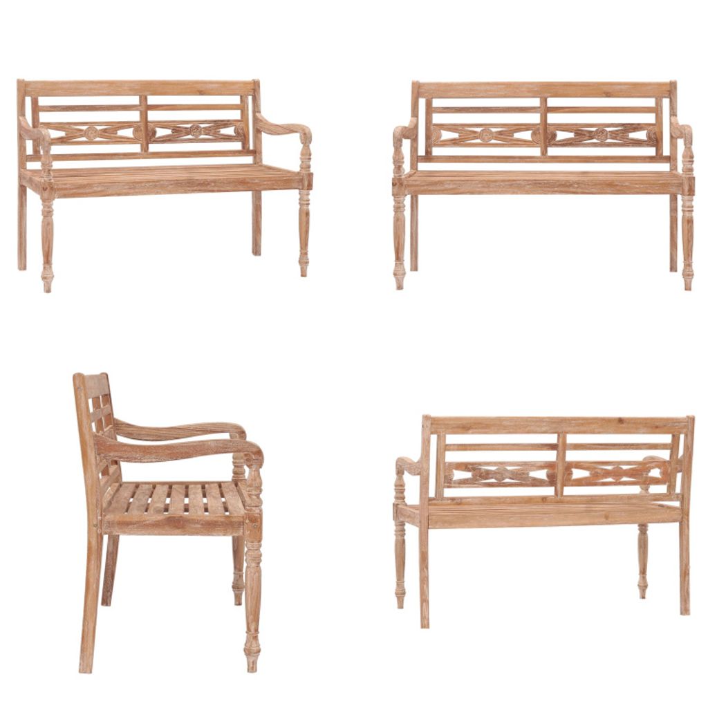 vidaXL Batavia Bank 120 cm Teak Massivholz Getüncht - Gartenbank - Gartenbänke - Außenbank - Außenbänke