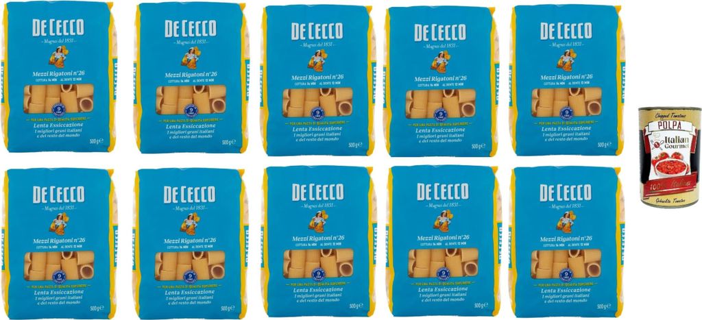 De Cecco Mezzi Rigatoni N°26 100% Italienisch Pasta Nudeln Produktbild 