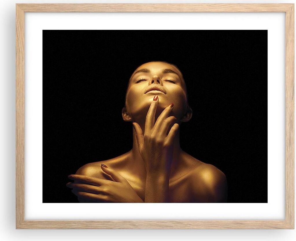 Gerahmtes Poster - Rahmen in heller Eiche - Gold Frau Stück - 50x40 cm - Wand Bild - Wanddeko - Wandbilder - Kunstposter - Wandposter - Bilderrahm...