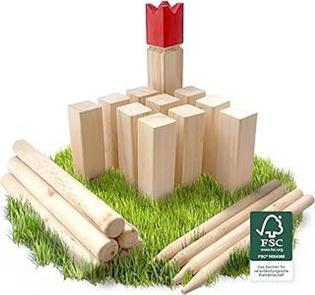 Ocean 5 Kubb - Original Wikinger Wurfspiel - Premium FSCHolzspiel im Stoffbeutel mit massiven Figuren - Schwedenschach Holz Outdoor Spiel Wurf Scha...