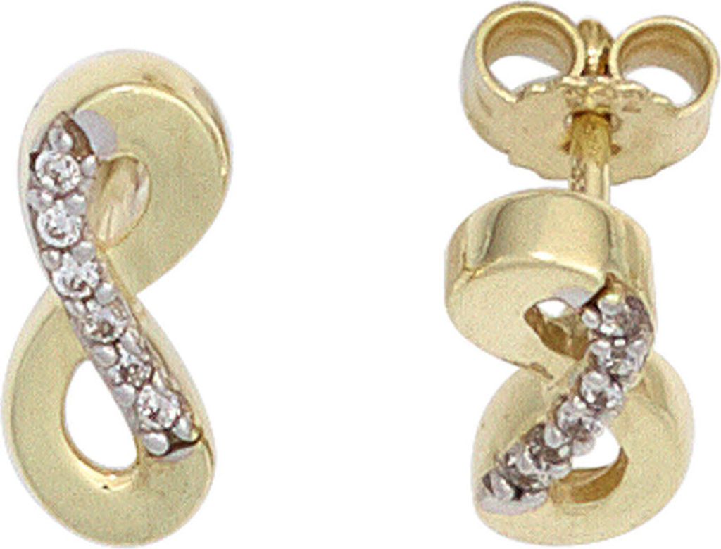 Ohrstecker Ohrringe 8 Acht Unendlichkeit Zirkonia weiß 333 Gold Gelbgold Damen