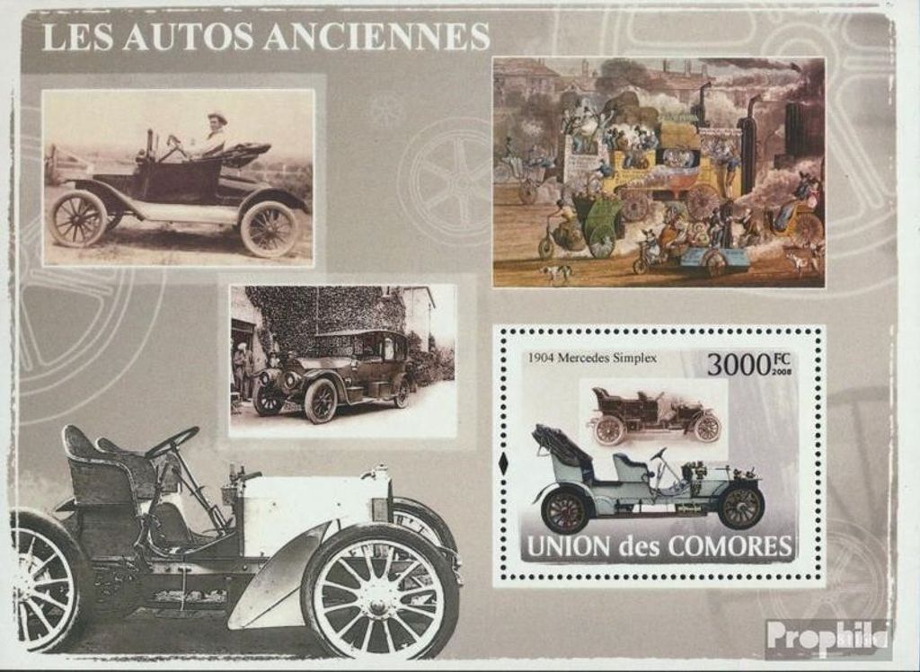 Briefmarken Komoren 2008 Mi Block 433 (kompl. Ausg.) postfrisch Erste Autos
