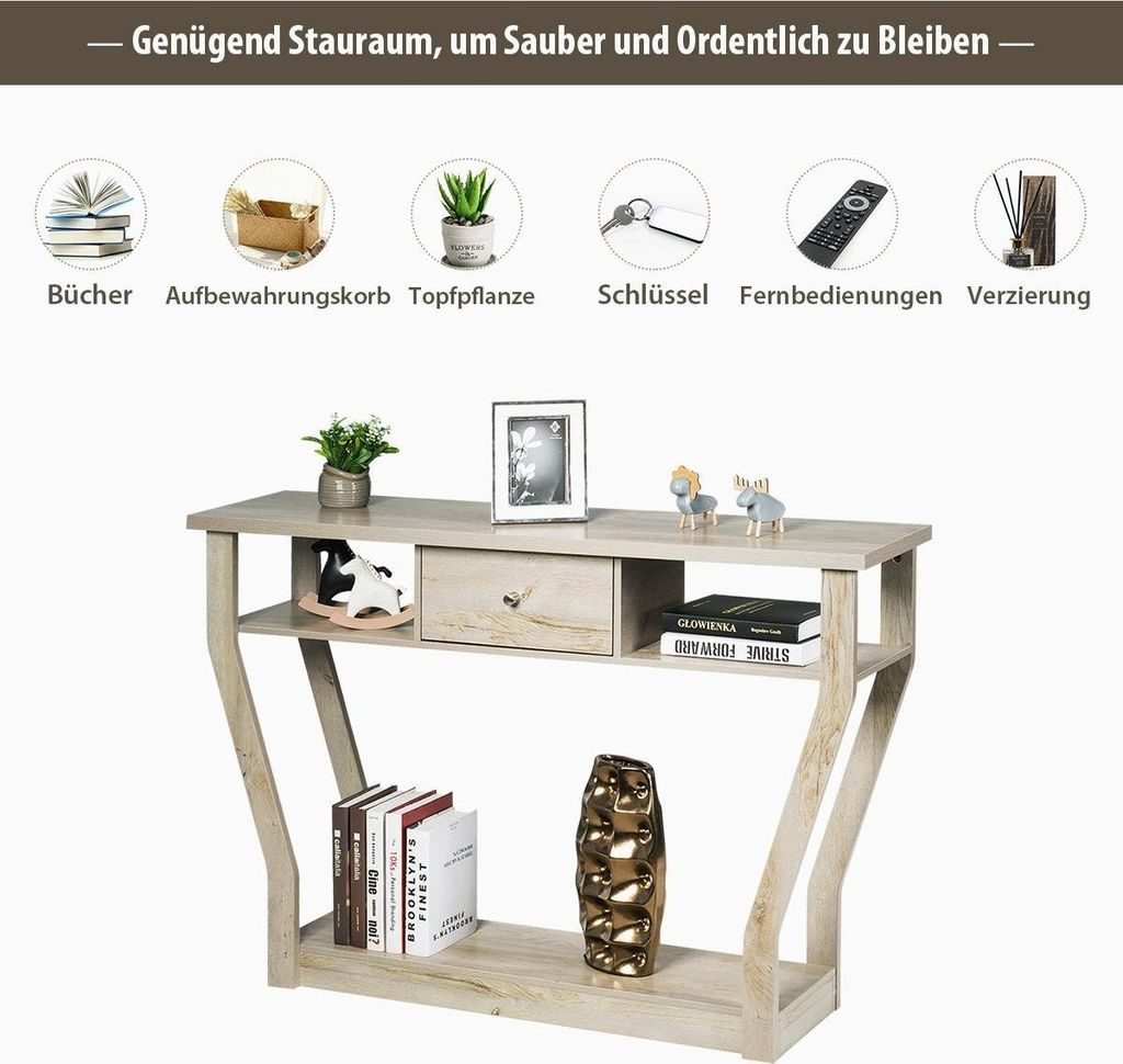 Konsolentisch mit Schublade und Ablage, 120 x 30 x 81 cm, Produktbild 