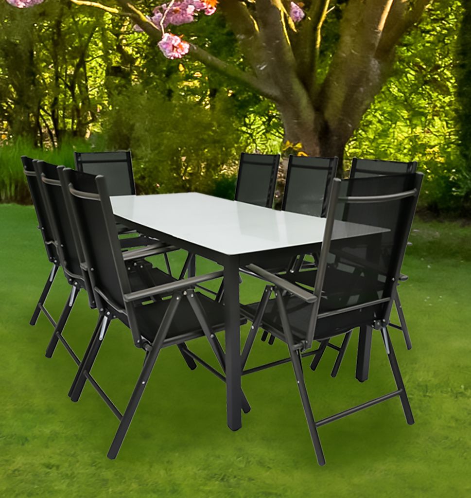 VCM 9-tlg Gartenmöbel Set | Sitzgruppe Essgruppe | 1xTisch, 8x Stühle | Tisch Maße ca. H. 76 x B. 189 x T. 90 cm | Garten Set – Stühle 189 MA