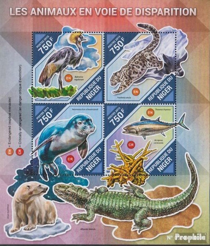 Briefmarken Niger 2015 Mi 3892-3895 Kleinbogen (kompl. Ausg.) postfrisch Bedrohte Tiere