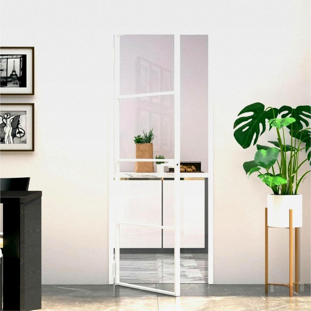 Innentür Weiß 76 x 201,5 cm Hartglas und Aluminium Schlank