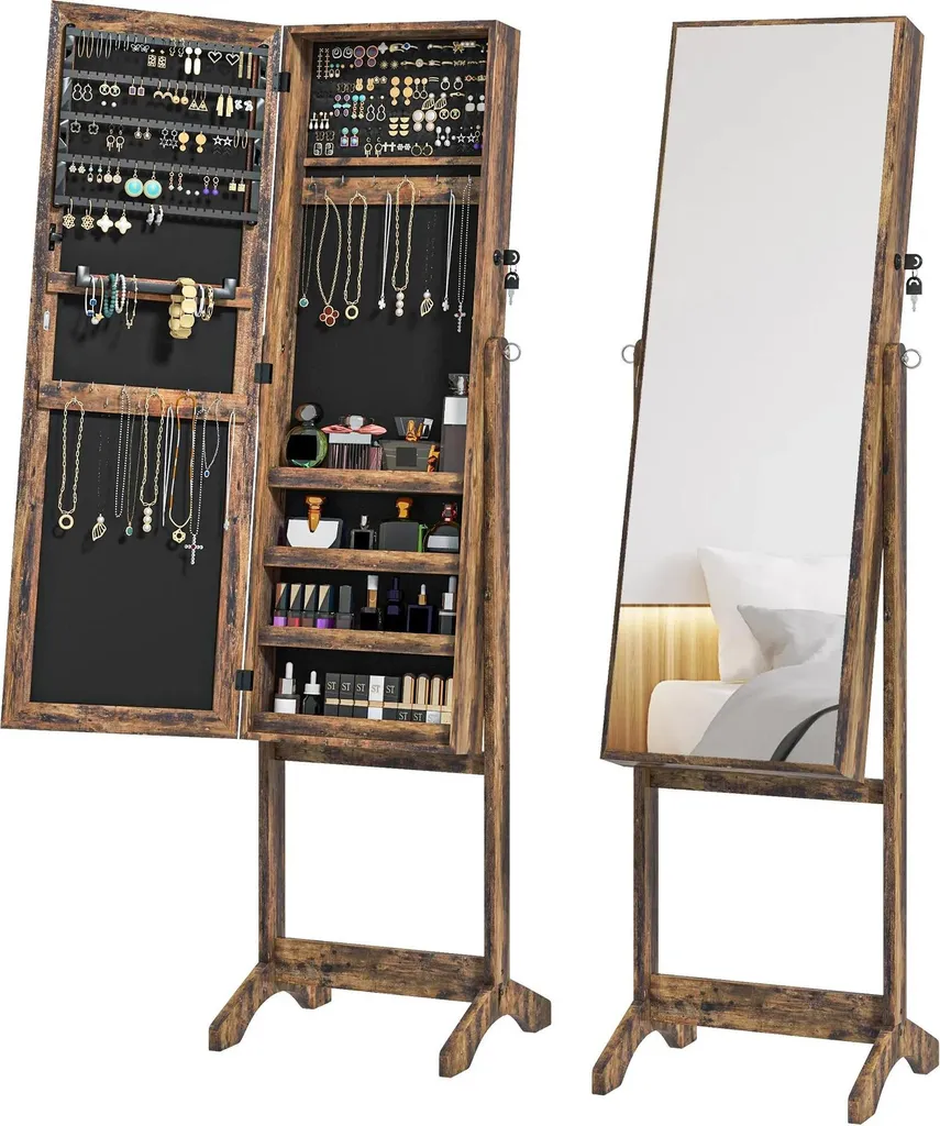 Armoire bijoux inclinable et verrouillable avec miroir plein pied