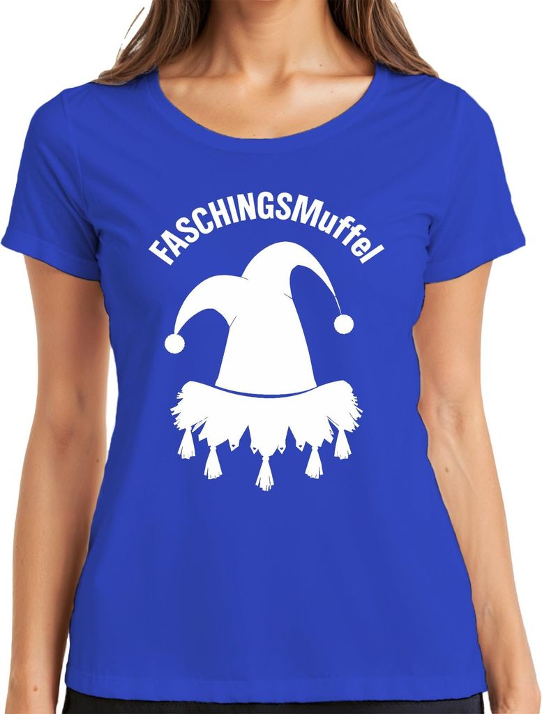 FaschingsMuffel Narrenkappe Quasten Karneval Geschenk Lustig Damen T-Shirt, Blau, XL
