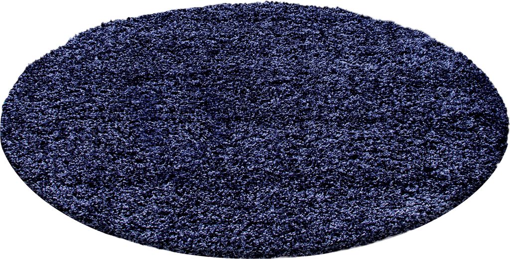 Villa Möbel Lifiva Wohnzimmer-Teppich, Hochflor-Teppich, Shaggy, Einfarbig, Farbe:Marineblau, Grösse:160 cm Rund