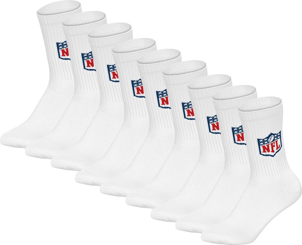 NFL Uni Socken, 9er Pack - NFL Shield 9Pack Crew Socks, Logo, Baumwollmischung Weiß 39-42