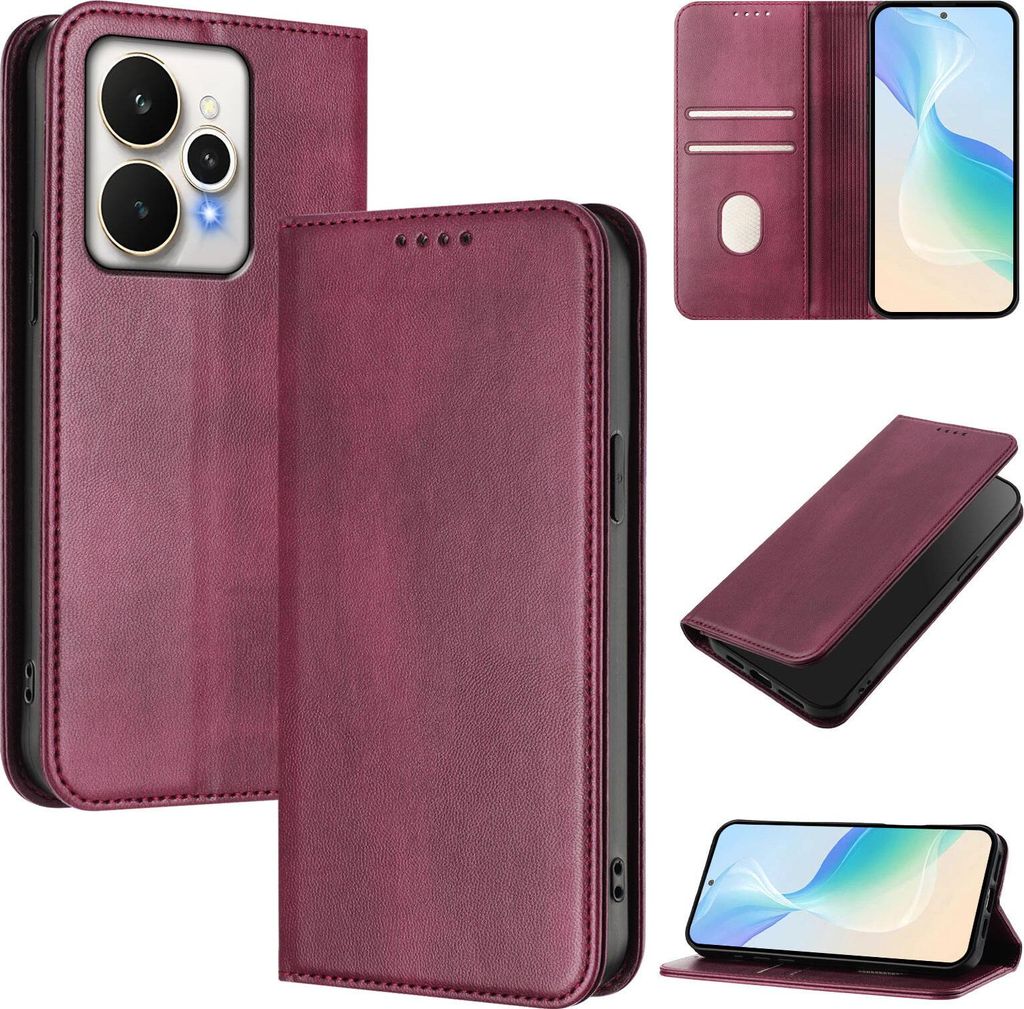 Handyhülle für Realme 15 / Realme 15 Pro 5G, Vintage Leder RFID Schutz Kartenfach Standfunktion Magnetische Klapphülle Rot