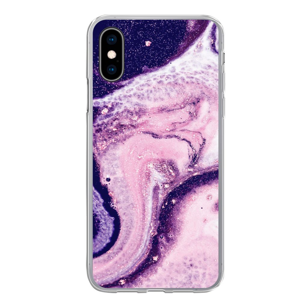 MuchoWow Handyhülle Schutzhülle Hülle für iPhone X Marmor - Glitzer - Chic Silikon Softcase Handy Hülle - Handyhülle