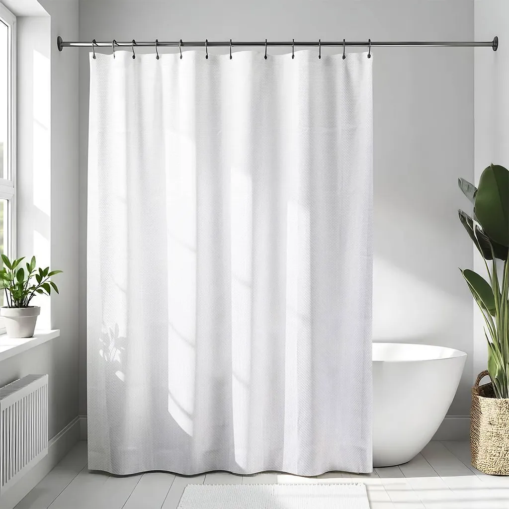 Rideau de douche anti-moisissure en polyester blanc 180x200 motif losange