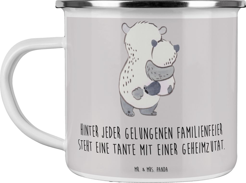 Mr. & Mrs. Panda Emaille Tasse Tante Geheimzutat - Grau Pastell - Geschenk, Jubiläen, Becher, Dekoration, familiär, persönliche Erinnerungen, La...