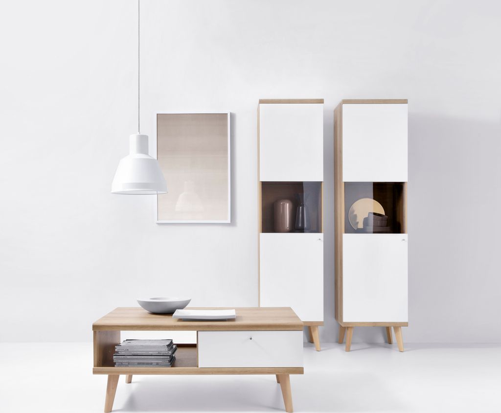Modernes Schaufenster 197X50X40 Weiß Matt/Eiche Riviera