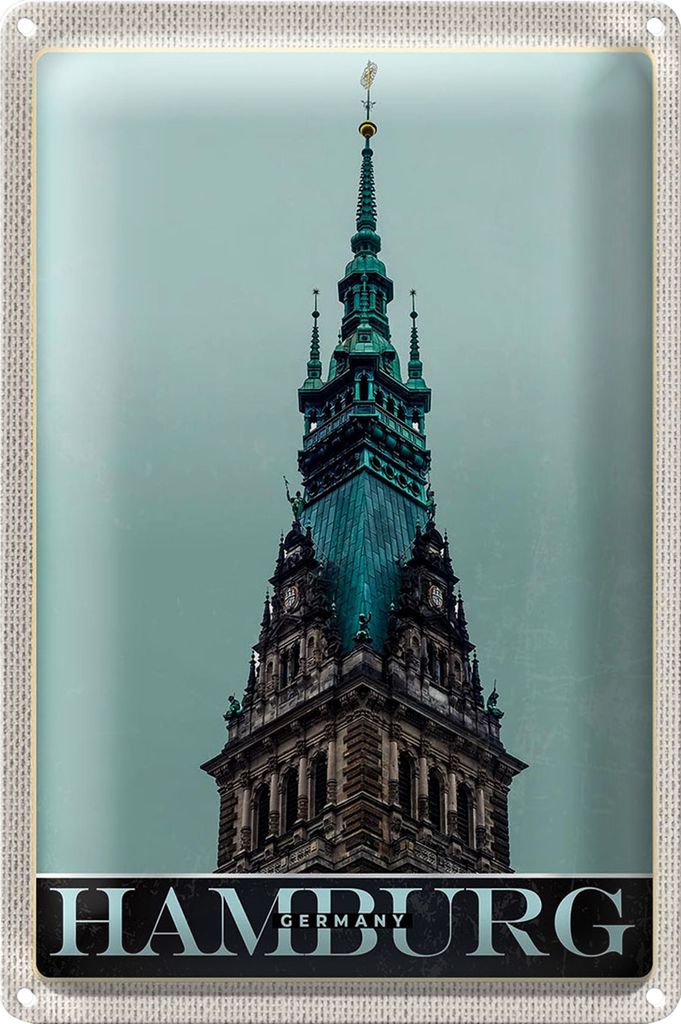 Blechschild Reise 20x30cm Hamburg Deutschland Kirche Architektur
