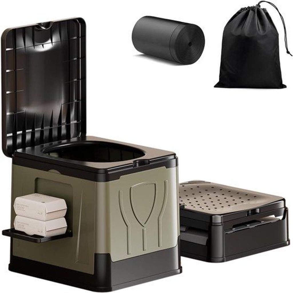 Portable Reise-WC 30 Liter - Einlegbares Reise-WC mit Handyhalter und 12 Taschen