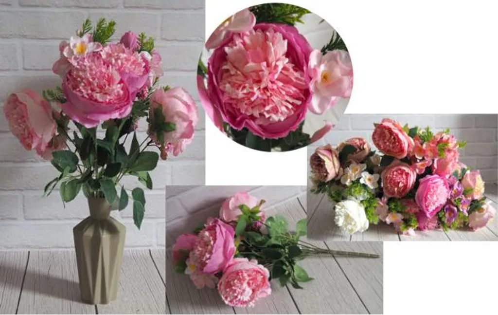 Bouquet artificiel pivoines Ek-114 : 12 tiges décoratives de 55 cm