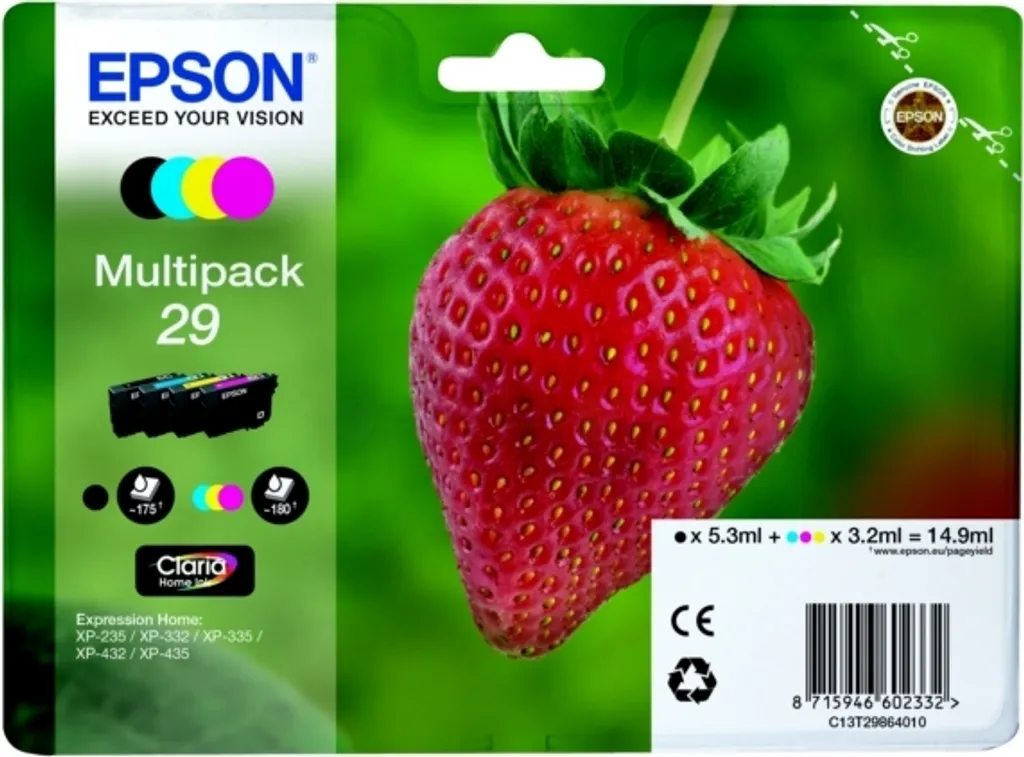 Epson C13T29864020 29 cartucce d'inchiostro MultiPack Bk,C,M,Y Blister Radio Frequenza 5,3ml + 3x3,2ml PU=4 per Epson XP 235 335