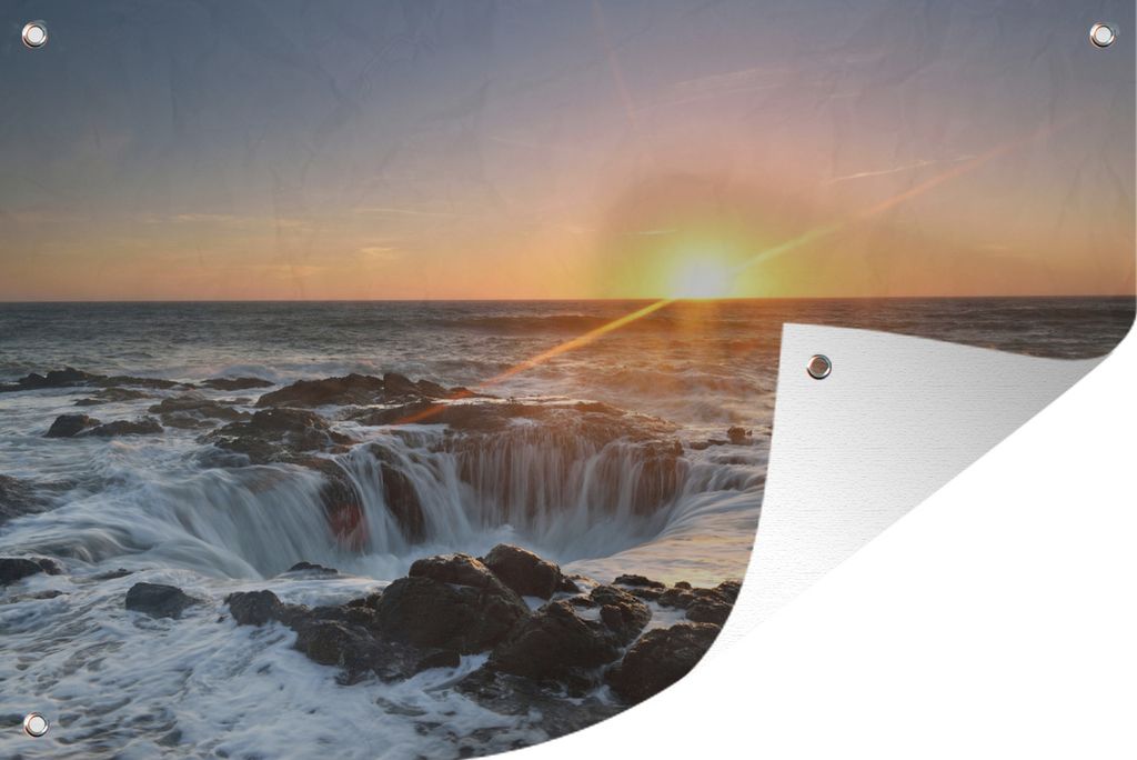MuchoWow 120x80 cm Outdoor-Poster Gartendeko Sichtschutz Garten Poster für den Garten Sonnenuntergang am Meer
