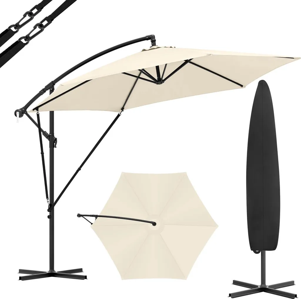 Parasol de Jardin Ivoire Rayon 155 cm Mât Aluminium et Housse Incluse
