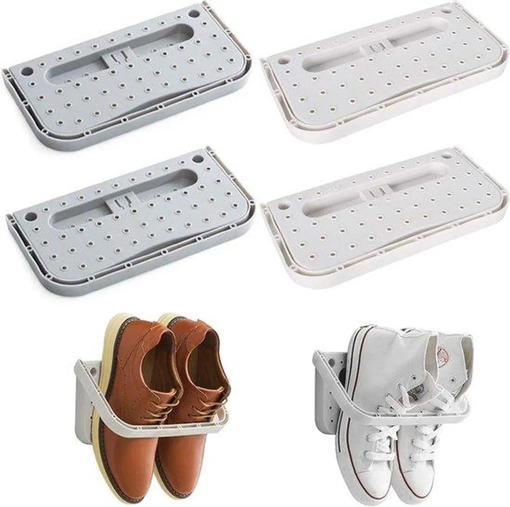 Étagère à chaussures pliable sans perçage murale - 2 unités - Blanc