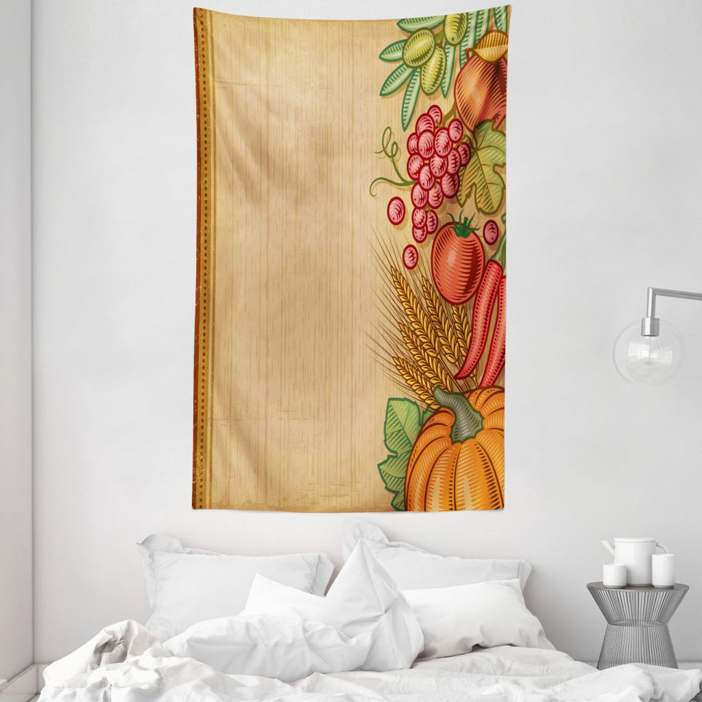 ABAKUHAUS Ernte Wandteppich und Tagesdecke, Retro Saison Rahmen aus Weiches Mikrofaser Stoff Waschbar ohne Verblassen Digitaldruck, 140 x 230 cm, M...
