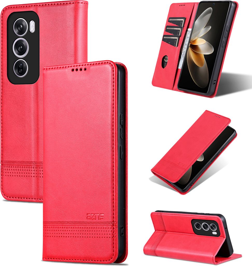 Leder Hülle für Oppo Reno12 Pro, Klapphüllen Brieftasche Magnetverschluss Ständer Schutzhülle Rosa