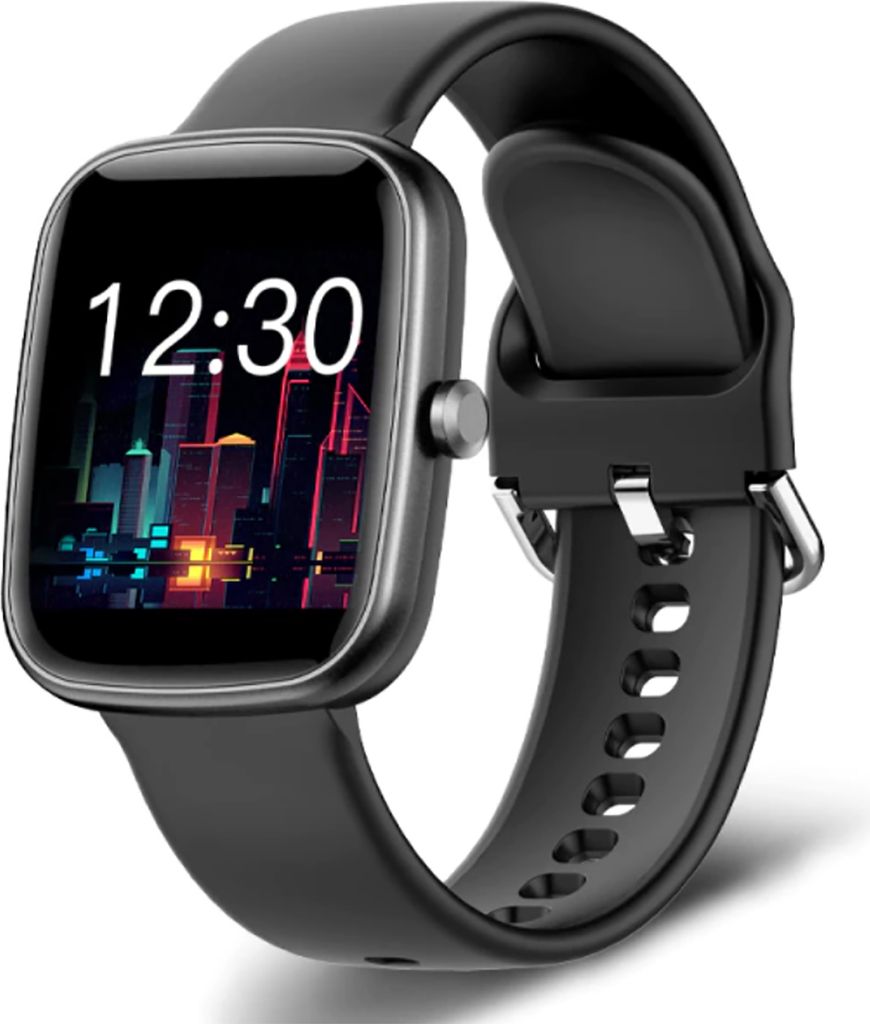 TPFNet Smartwatch mit Silikon Armband für Damen - individuelles Display - Smart Watch Armbanduhr - Musiksteuerung uvm. - Modell SW18 - Schwarz