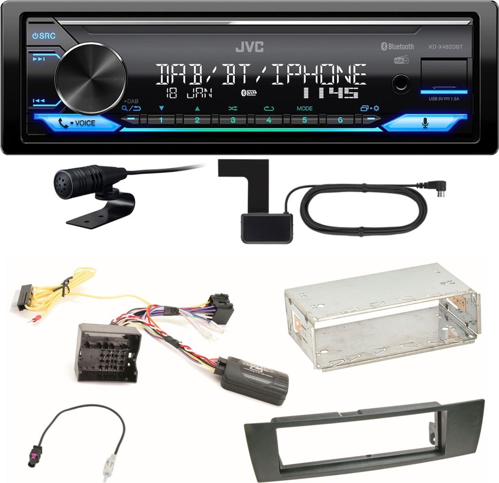 JVC KD-X482DBT Bluetooth Digitalradio Einbauset für BMW E90 E91 E92 E93