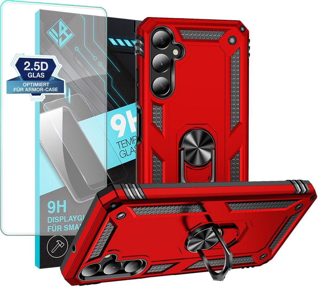 Armor Outdoor Handyhülle für Samsung Galaxy A05s Handy Panzer Case Schutzhülle mit 9H Displayglas Displayschutz Farbe: Rot