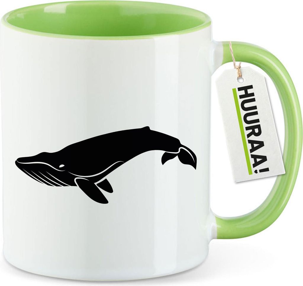 Huuraa Kaffeetasse Wal Silhouette 330ml Grün Keramik Kaffeebecher Geschenkidee