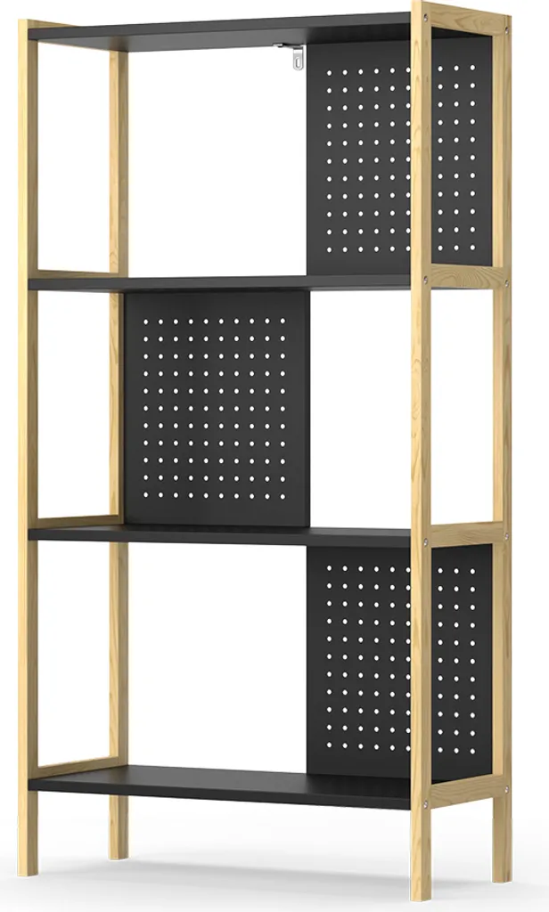 Étagère en bois noir 120cm de hauteur, Bibliothèque design minimaliste