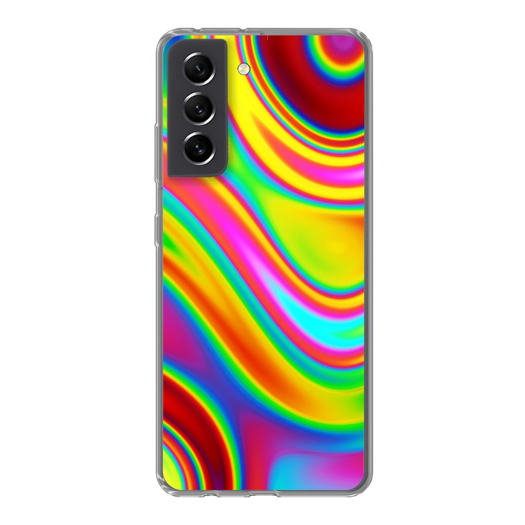 MuchoWow Handyhülle Schutzhülle Hülle für Samsung Galaxy S21 FE Kunst - Wellen - Farben - Psychedelisch Silikon Softcase Handy Hülle - Mobil...