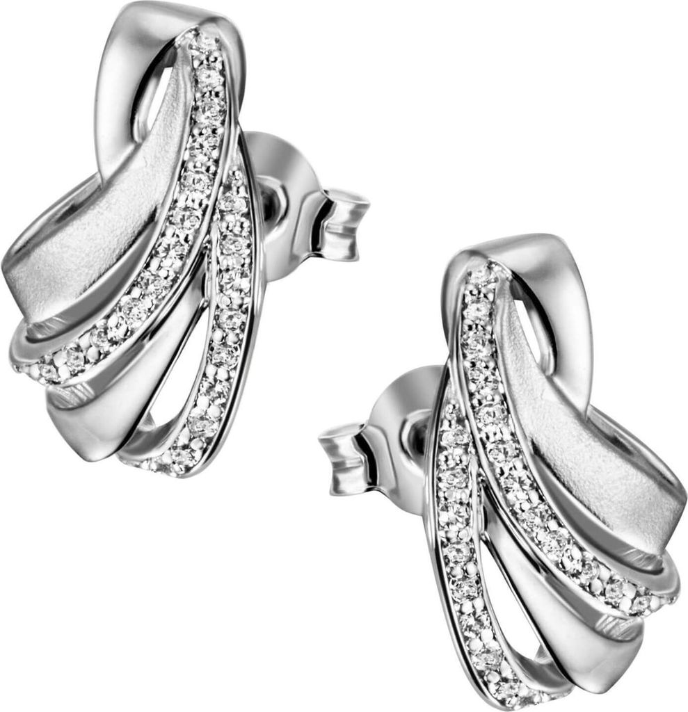 Ohrstecker mit 46 Zirkonia 925 Silber rhodiniert 14,1x8,8mm Ohrringe Ohrschmuck