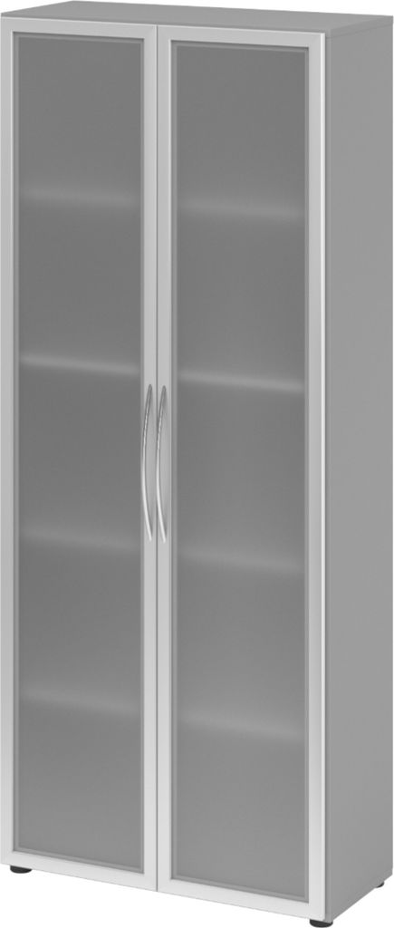 bümö basic Aktenschrank - 5 Ordnerhöhen - Nachbildung: Grau/Milchglaß