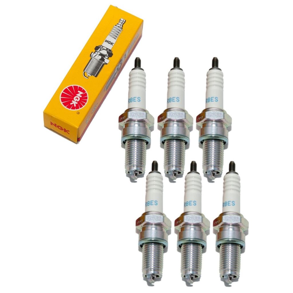 Zündkerzen Set NGK 6x DR8ES Zündkerze entstört, 19,0mm Langgewinde Ø 12,0mm Hex 18,0mm, Elektrodenabstand 0,75mm, Wärmewert 8, 2204 / 5423
