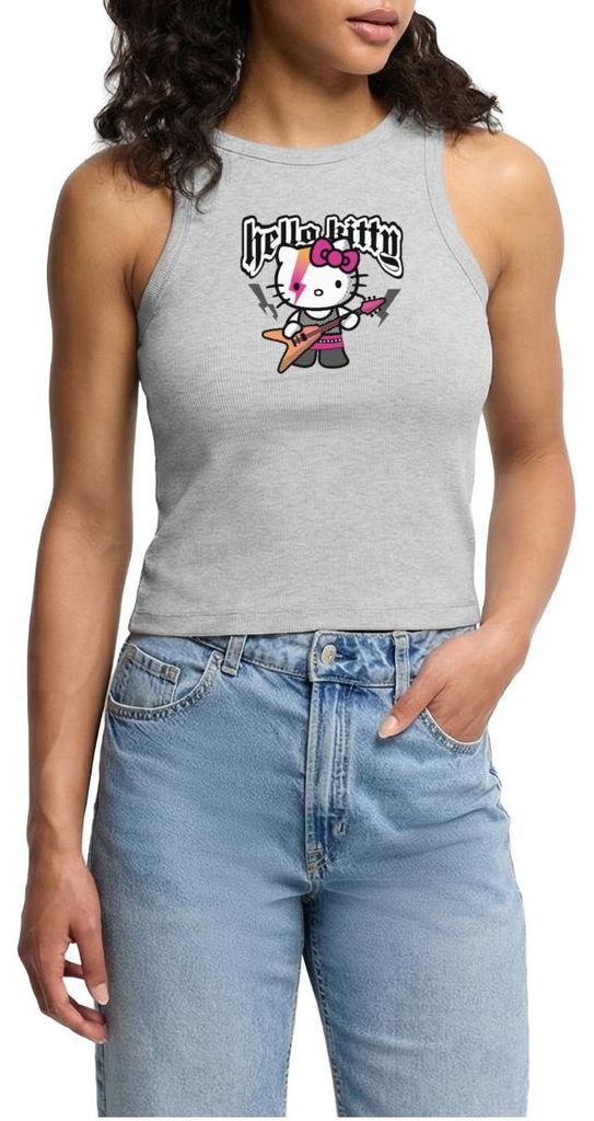 Spreadshirt Hello Kitty E-Gitarre Rock Style Cropped Frauen Organic Tank Top, XL, Grau meliert
