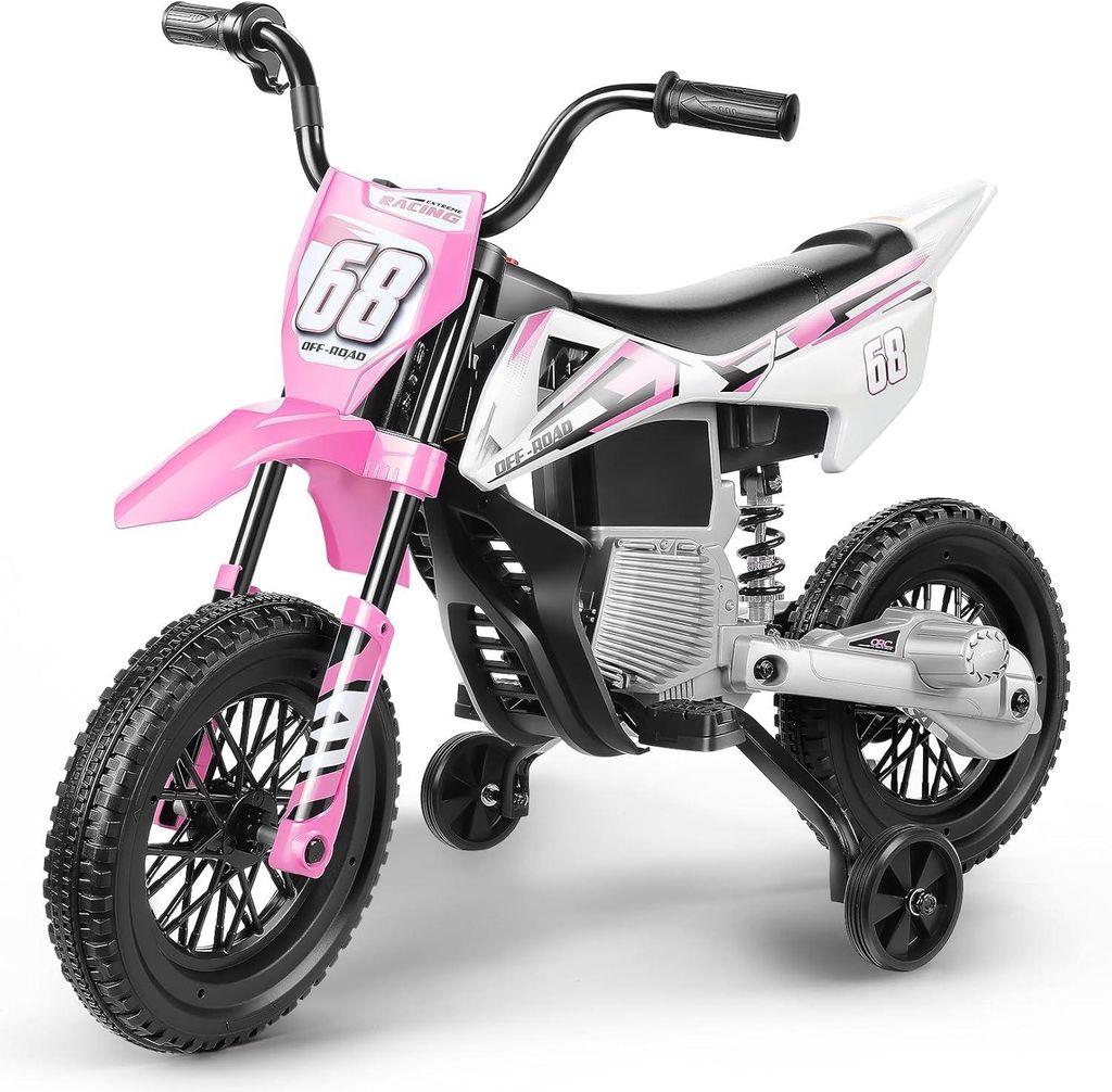 Kinder Elektro-Motorrad, 12V 4.5AH Kinder Motorrad mit Stützrädern, Bluetooth, Federung, Musik , 3-Rad-Motorrad für Jungen Mädchen von 3-8 Jahr...