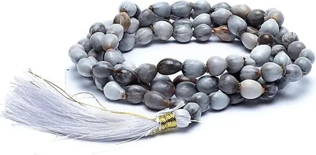 Mala Vaijayanti 108 Perles 0,6 cm Pompon Blanc - Lot de 2 Pcs