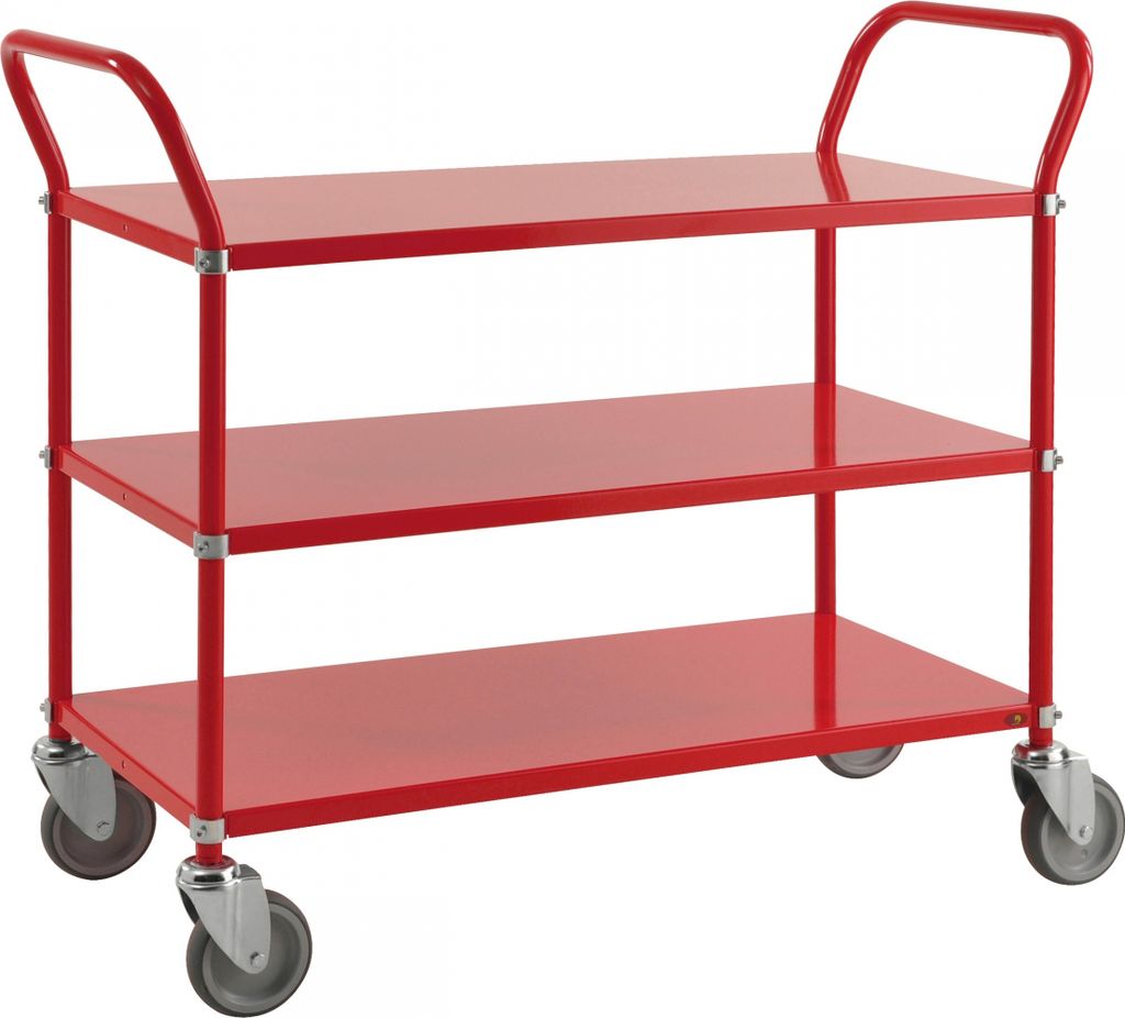 Kongamek Etagenwagen mit 3 Böden 900x440mm in Rot ohne Bremse
