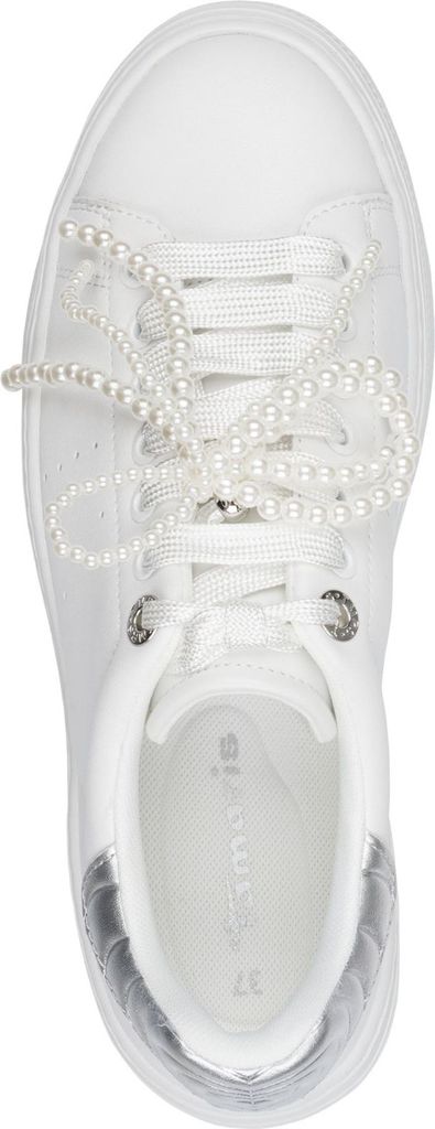 Tamaris Damen Schnürschuh Perlen Strass Sneaker Plateau 1-23755-45, Größe:41 EU, Farbe:Silber