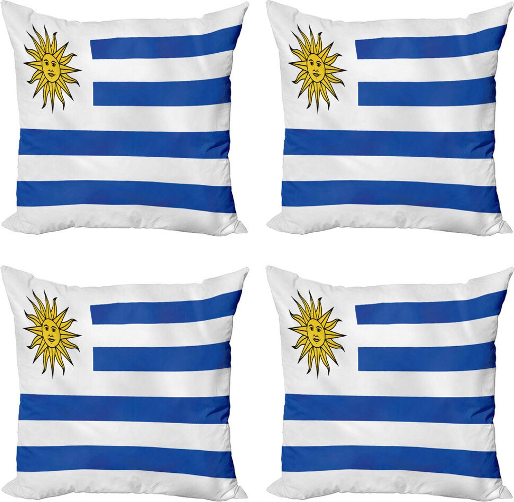 ABAKUHAUS Uruguay Kissenbezug Set (4 Stück), Einfache Streifen und Sun-Flagge, Moderner Doppelseitiger Digitaldruck, 45 cm x 45 cm, Kobalt-Blau-Weiß