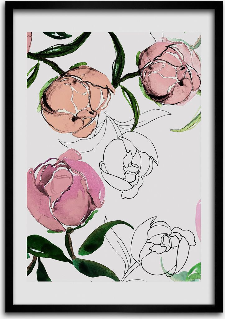 Bild - Bilderrahmen - Foto - 70 cm x 100 cm - MDF - Rahmen - Wandkunst - Pfingstrosen