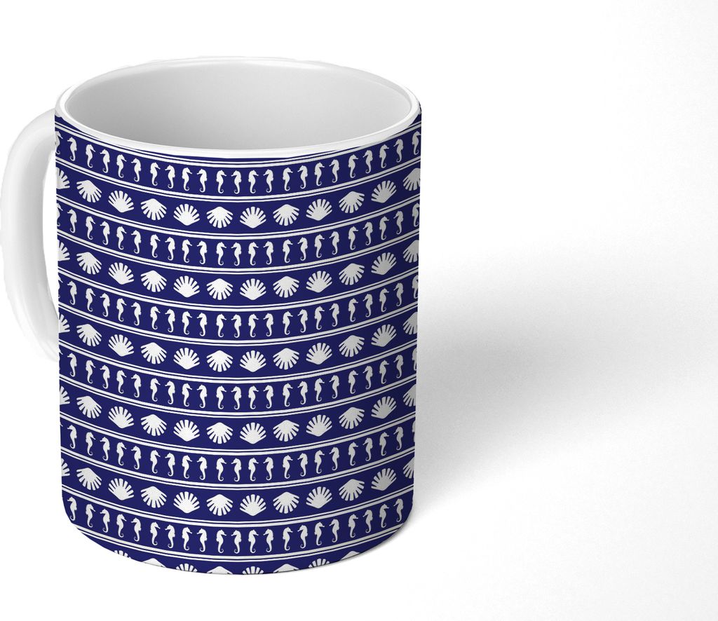 MuchoWow Tasse Kaffeetasse Kaffeebecher 350 ml Muster - Meer - Muscheln - Seepferdchen Teetasse - Fototasse - Becher - Keramikbecher - Teebecher ...
