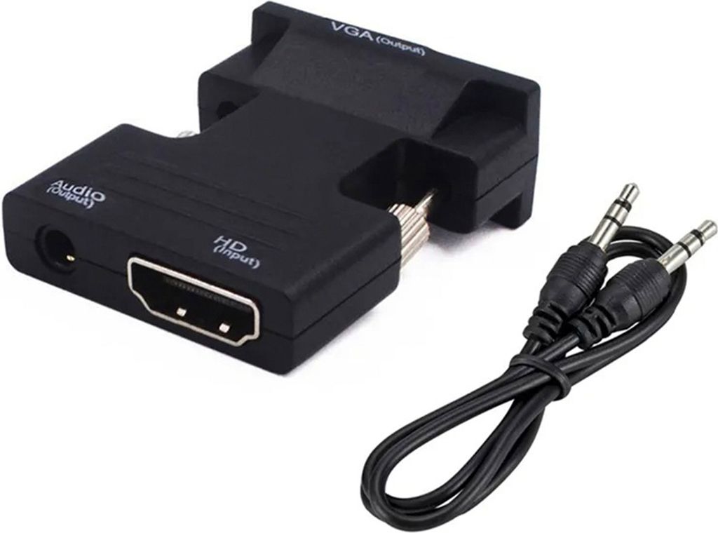HDMI zu VGA Adapter 1080p Konverter HDTV für Beamer PC Laptop 3,5mm Audio kabel