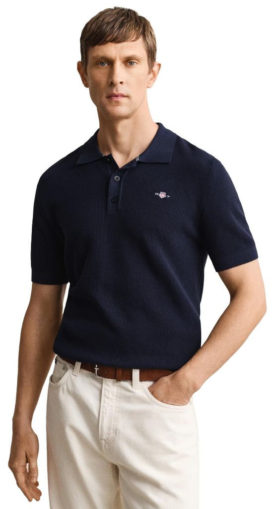 Gant Poloshirt marineblau Rippstoff kurzärmelig