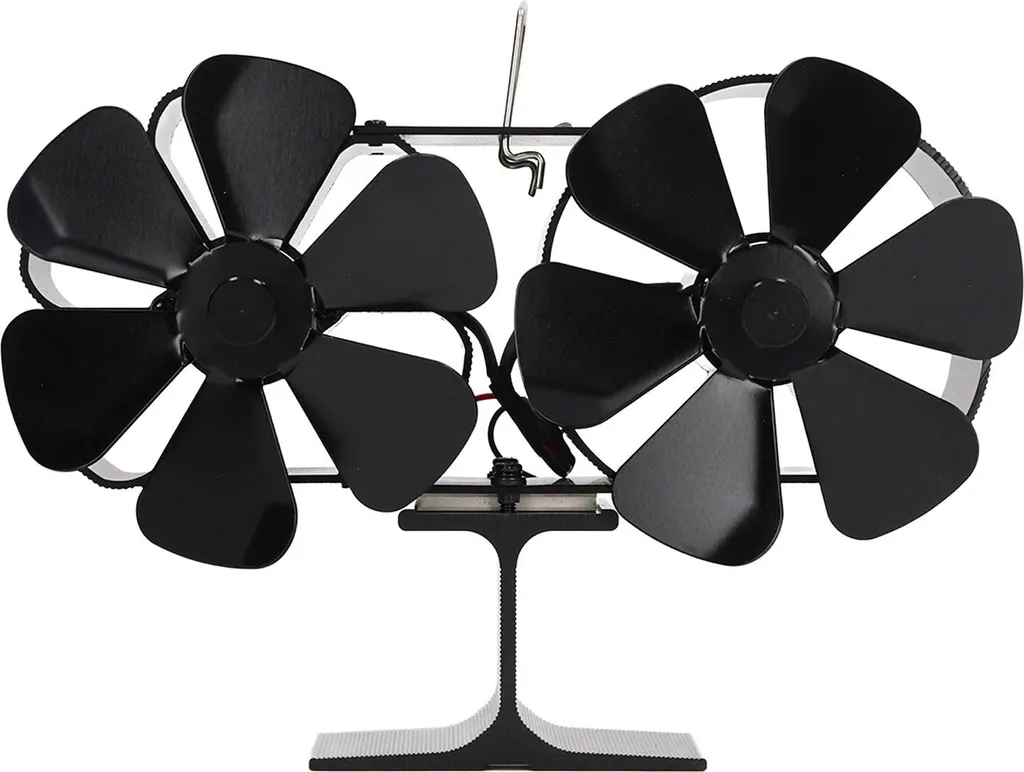 Ventilateur de poêle à chaleur 6 pales double tête noir pour cheminée