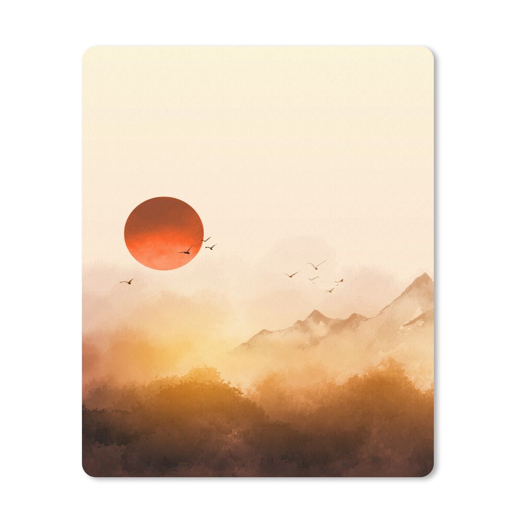 MuchoWow Mauspad Mousepad Malerei - Sonne - Landschaft - Vögel 30x40 cm - Mousepads - Maus Mat - Pad - Mausunterlage - Mausmatten